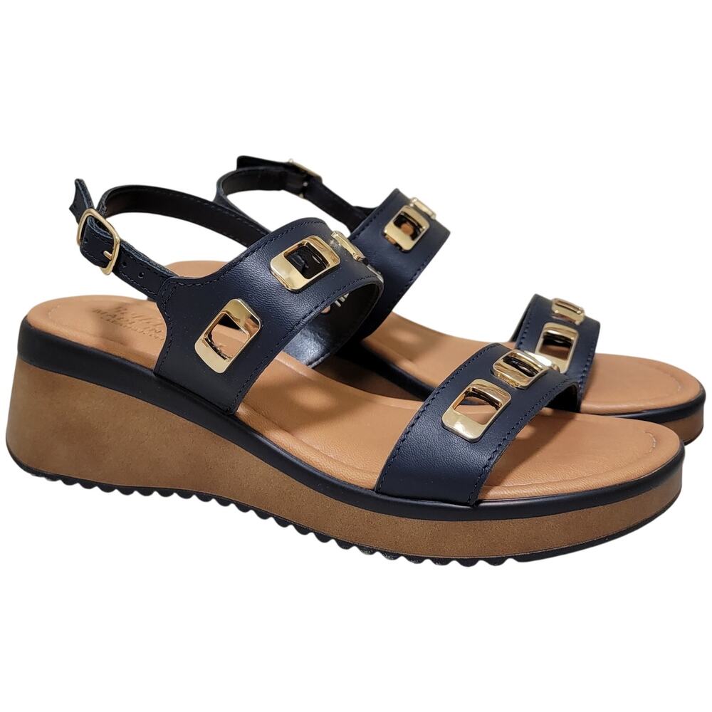 Bella Vita Women Vic-Italy Wedge Heel Slingback Sandals Size US 6.5N Navy Blue